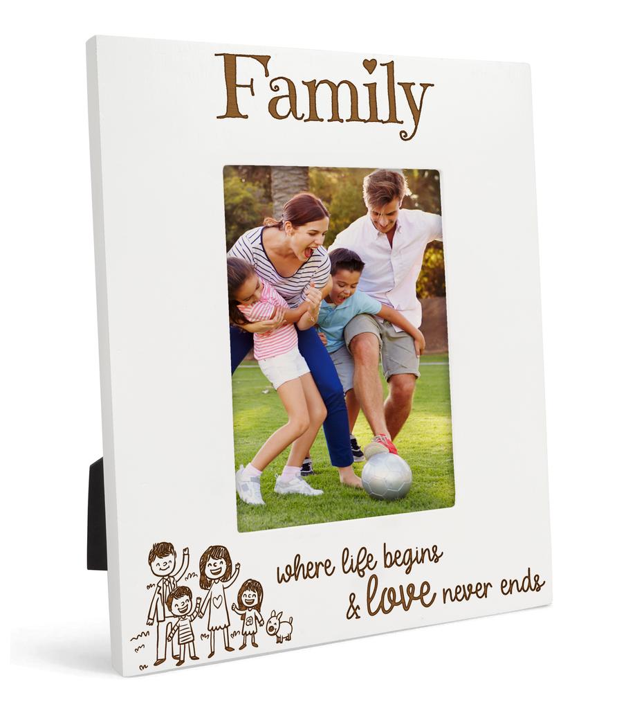 Darling Souvenir MADE WITH LOVE Engraved Family Where Life Begins & Love Never Ends Quotes Table Top Photo Frame