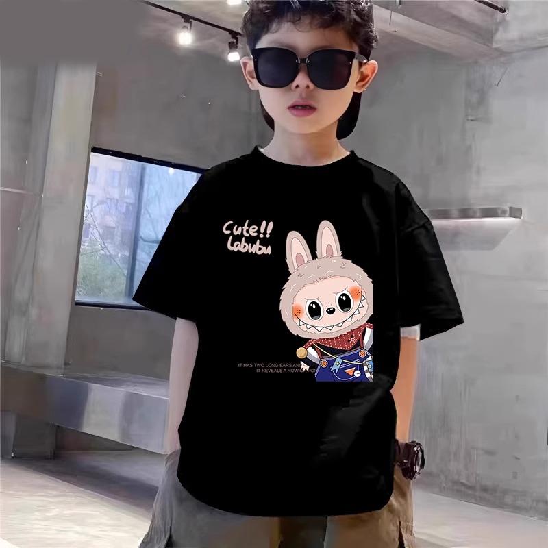 Cartoon Graphic Kids Adult Labubu Printed T-shirt Summer Men and Women's Fashion Boy Short Sleeved T-shirt Top Pullover