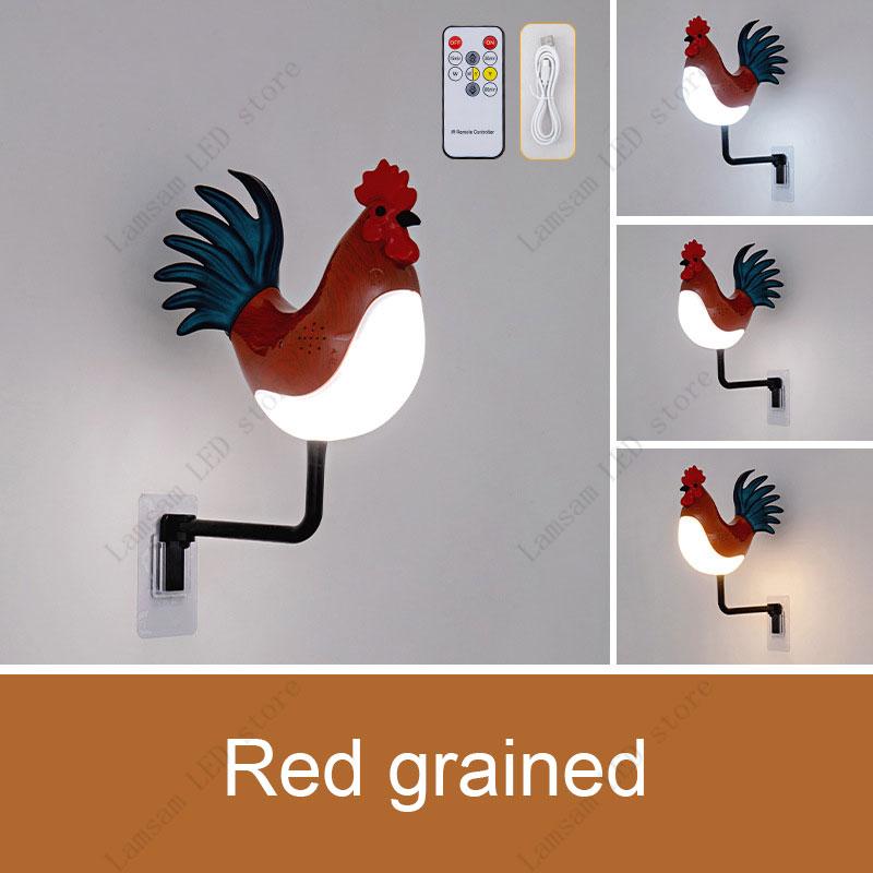 LED Rooster Wall Light USB Rechargeable Cordless Cock Lamp Decorative Animal Lightings for Corridor Living Room Foyer Bedroom