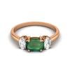 925 Sterling Silver Emerald Three Stone Rose Gold Plated Ring