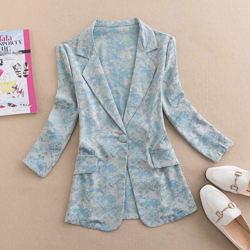 

Elegant Jacquard Slim-Fit Blazer - Women s Spring/Summer 7-Sleeve XL [115-125 lbs]