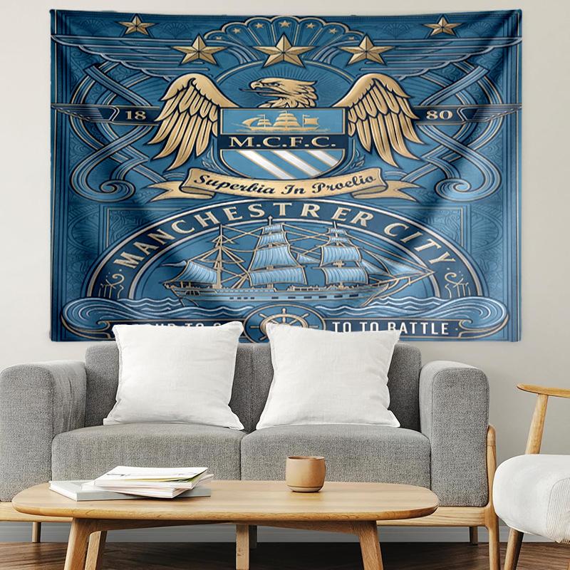 Manchester City FC Print Tapestry, Lightweight Wall Hanging, for Bedroom, Dorm, Living Room, Home Art Decor, Birthday Christmas Gift for Friends