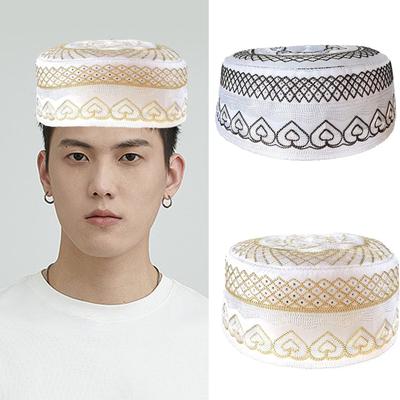 Embroidery Beanie Hat for Students Adult Muslims Foldable Casual Hat Handmade Embroidery Pray Keep Traditional Pray Hat