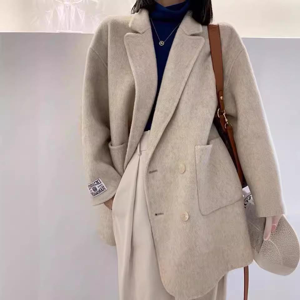 Frühling und Herbst kurzer hochwertiger doppelseitiger Kaschmirmantel Damen locker Koreanische Wollanzugjacke