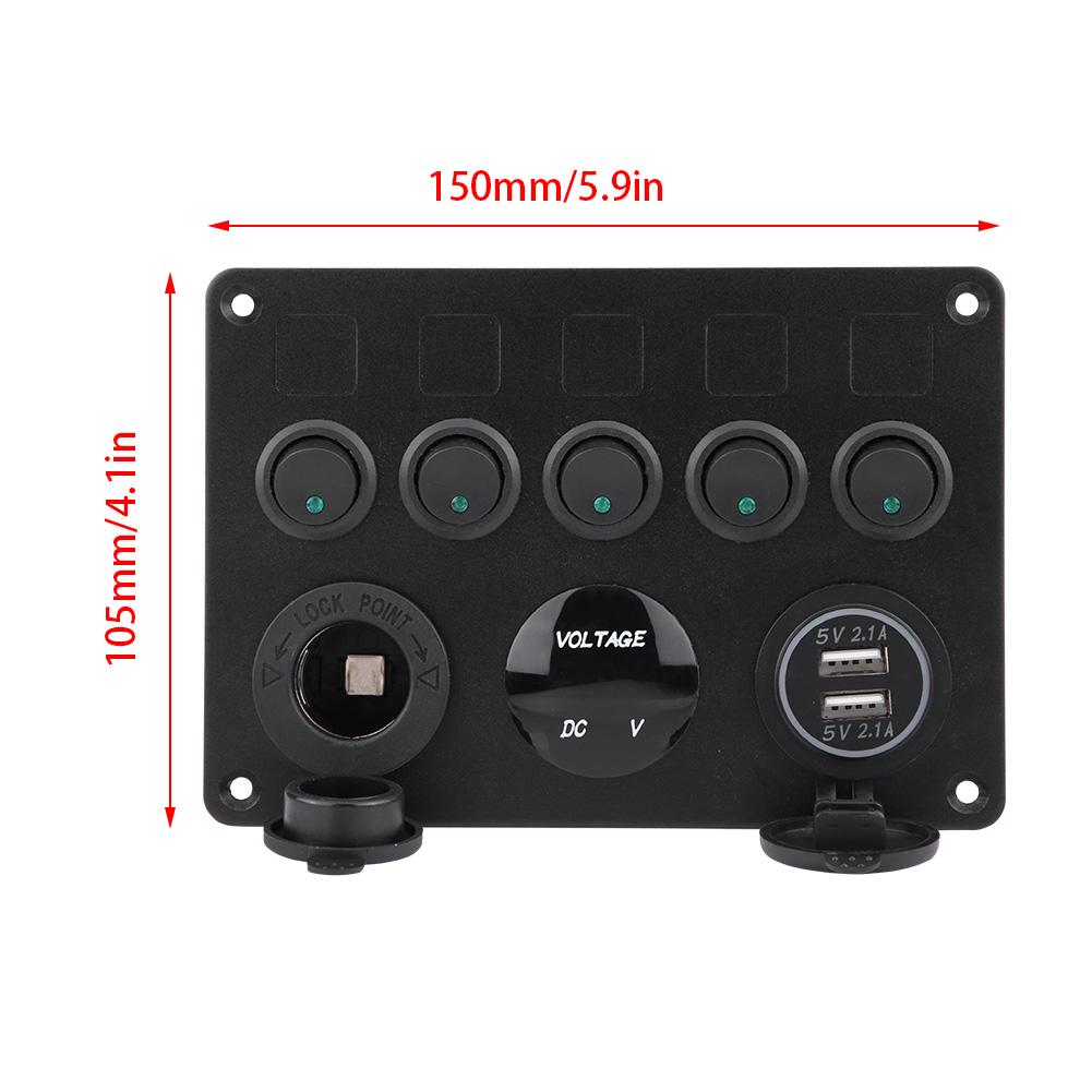 12-24V 5 Gang OnCelsiusOff Toggle   Panel Dual USB Voltmeter for Car Boat Marine Truck Green LED