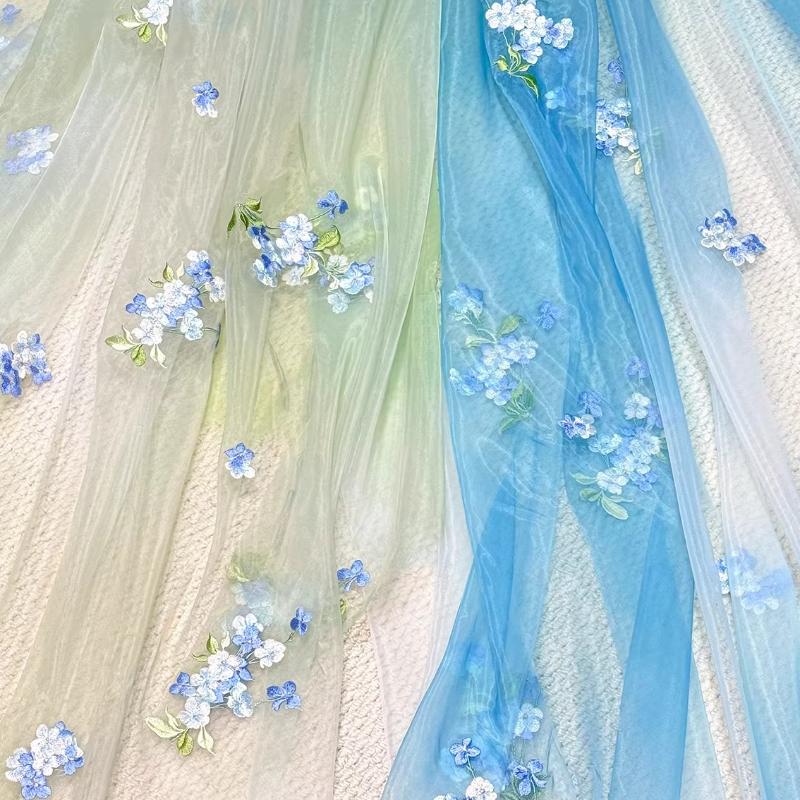 

Floral Embroidery Gradient Silk Stain Fabric Creative Designer Material for DIY Sewing Horse Face Pleated Skirt Cheongsam 100x150cm