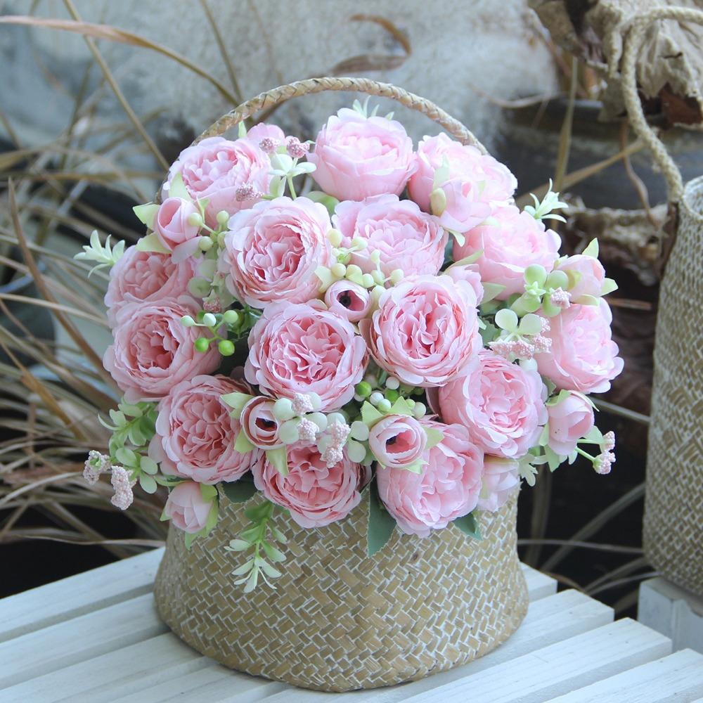 32cm Peony Bouquet 5 Heads Silk Flower New Fake Rose Vase Decor