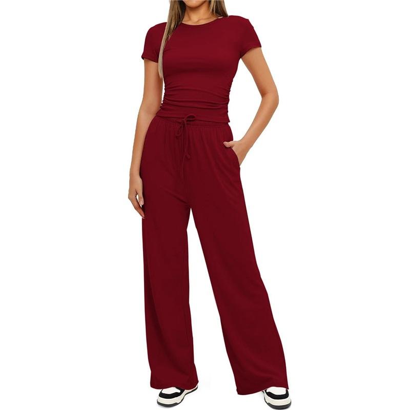 Women's 2 Piece Outfit Short Sleeve T-Shirt Wide Leg Pants Casual Tracksuit