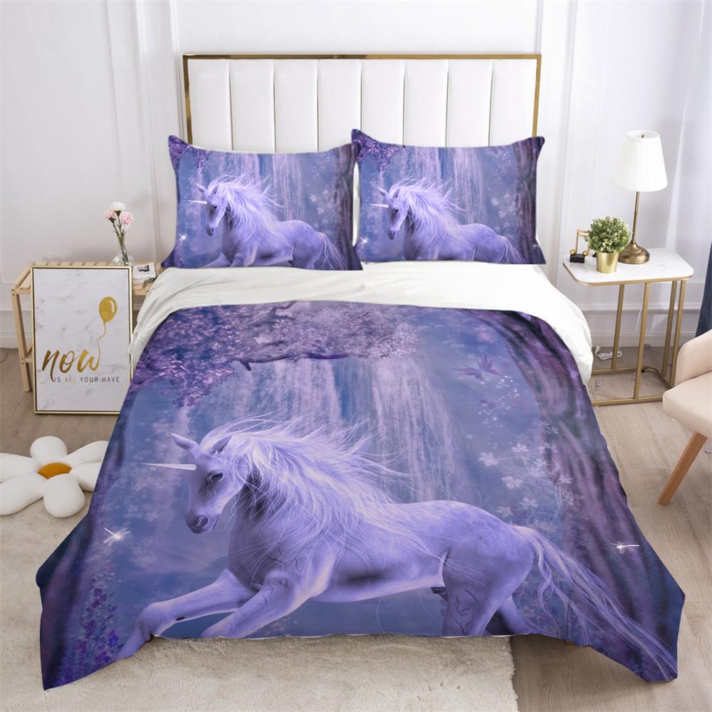 Unicorn Printed Bedding Set King Size Teen Bed Clothes Soft Highend Polyester Fashion Home Bedding Set