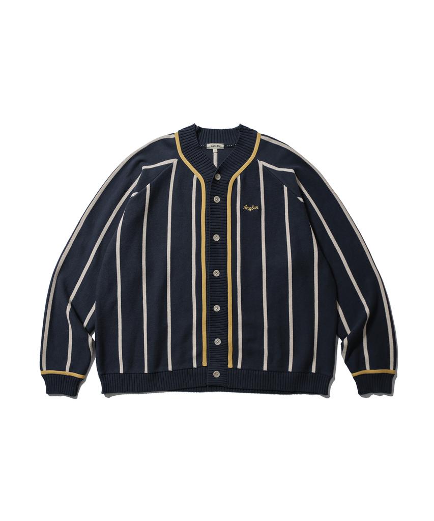Anglan Varsity Raglan Knit Cardigan - Navy
