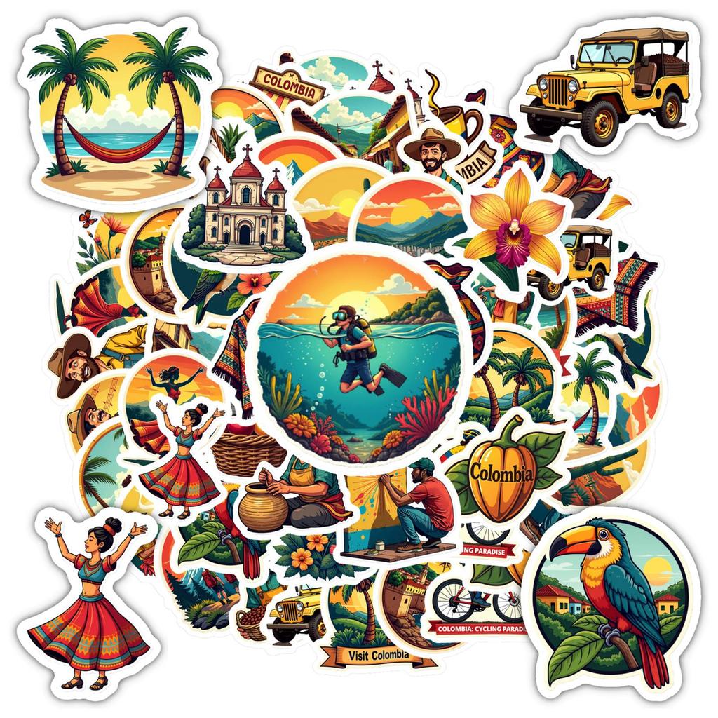 35pcs Cultural Nature Stickers Colorful Travel Stationery Stickers Scenic Stickers For Notebook Luggage Mobile Phone Cup DIY