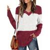 Women's V-neck Long-sleeved Patchwork Fitted Top T-shirt