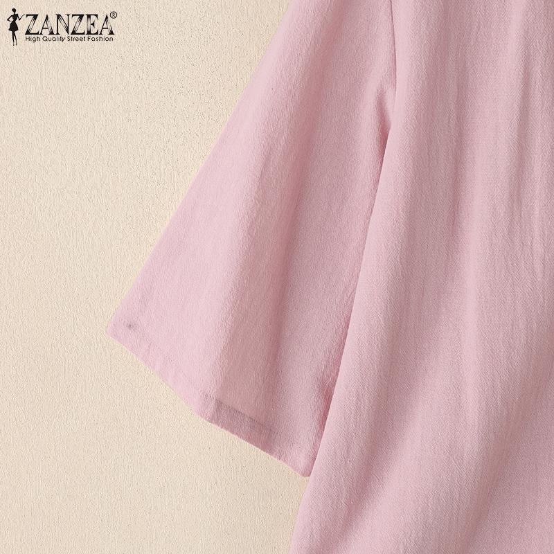 ZANZEA Women V-Neck Loose Casual 3/4 Sleeve Cotton Blouse
