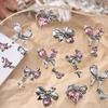 Nail Art Diamond Pink Zircon Bow Pendant Jewelry New Light Luxury Silver Butterfly Love Diamond