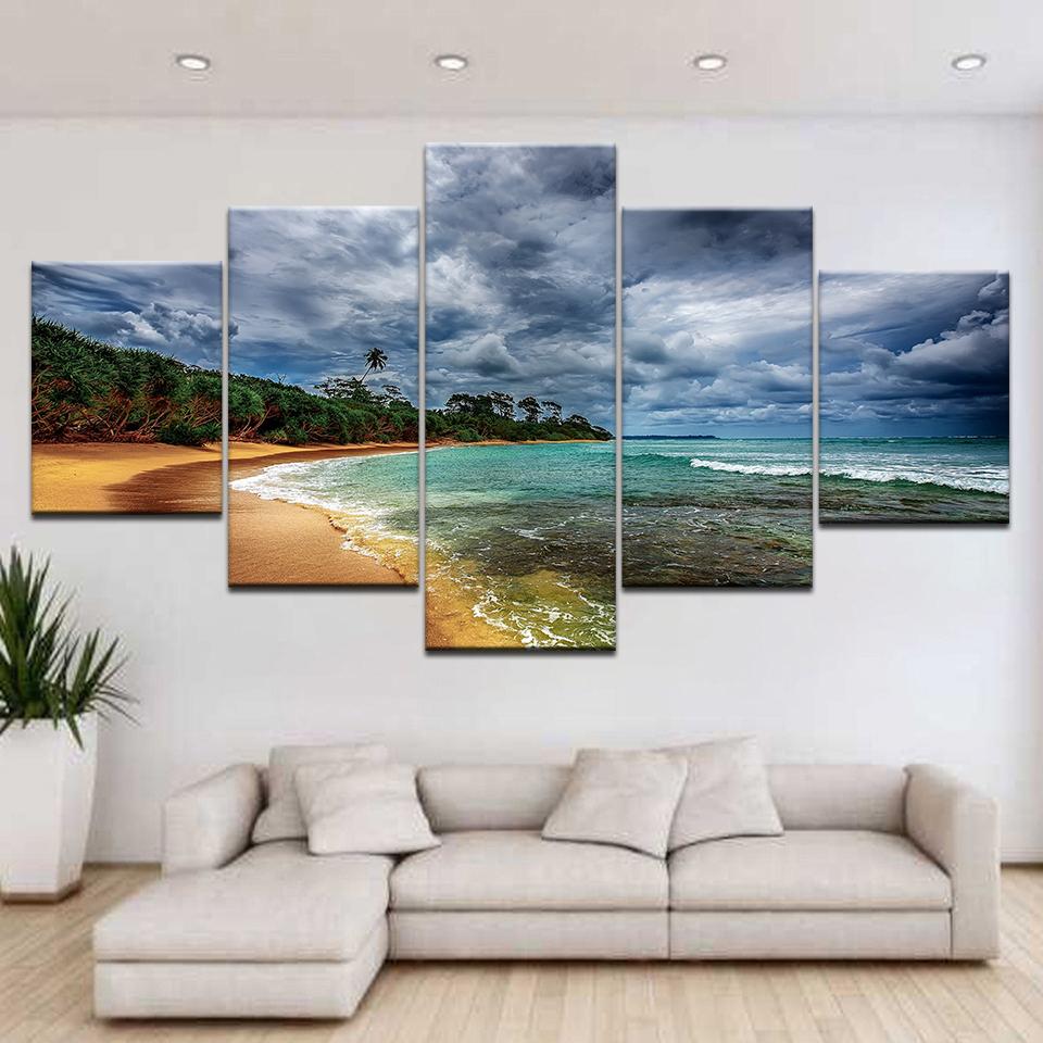 

5 Panel HD Print The beach sea trees Landscape wall posters Canvas Art Painting For home living room decoration 20x35 20x45 20x55cm