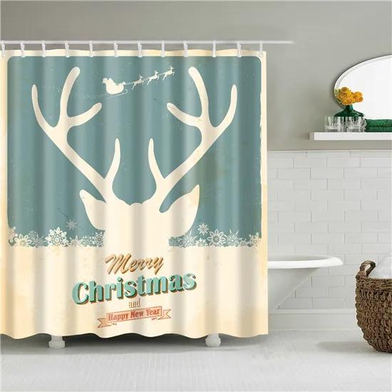 

Merry Christmas Happy New Year Gift Shower Curtains Waterproof Polyester Santa Claus Christmas Tree Bathroom Curtains With Hooks W60H190(CM)-1 Pcs