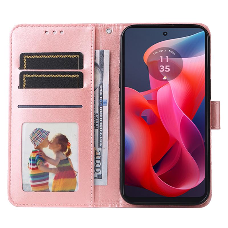 

Leather Case For Motorola Moto G04 4G/G04s 4G/G24 4G/E14 4G Sunflower Imprint Wallet Phone Cover Purple