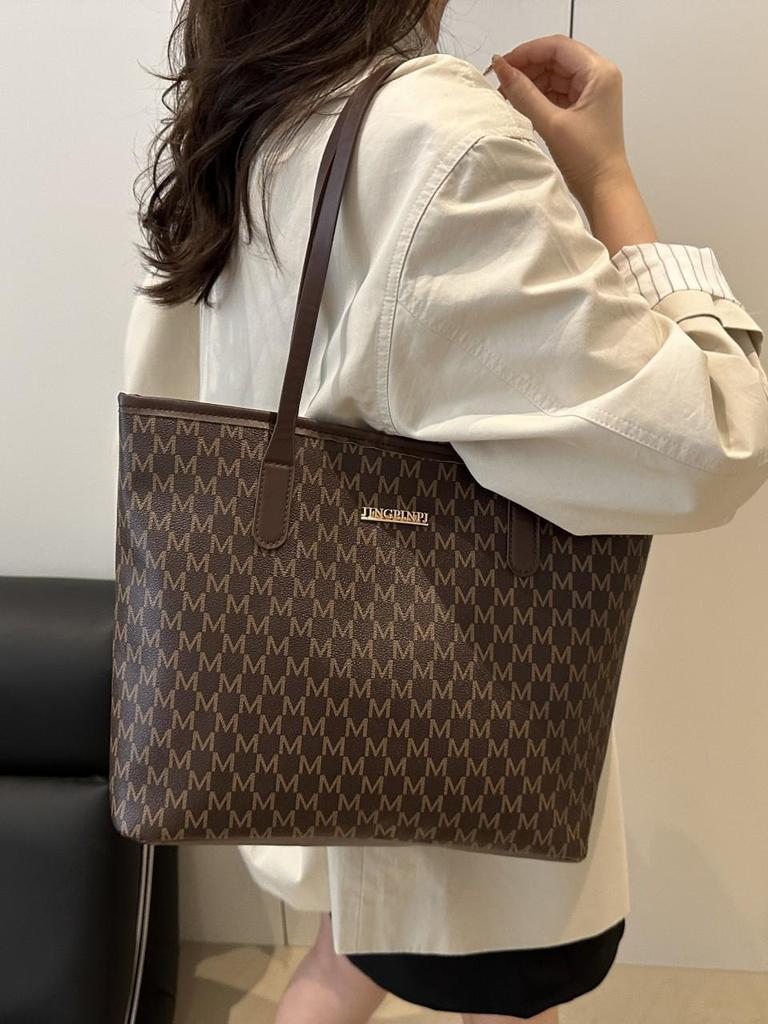2025 Summer Women's French Tote: Large Capacity Solid Color Shoulder Handbag with Letter Design