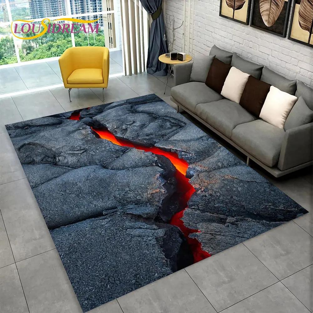 Duży dywan 3D Volcano Lava Magma, dywanik do salonu, sypialni, sofy, dekoracja, antypoślizgowa mata podłogowa dla dzieci