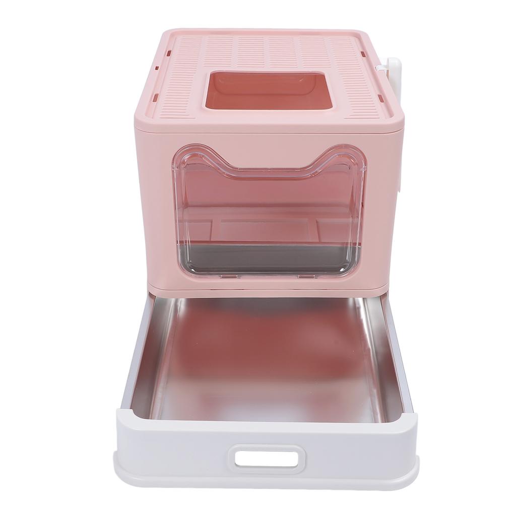 Enclosed Cat Litter Box Stainless Steel Large Drawer Style Odor Proof Anti Splashing Foldable Cat