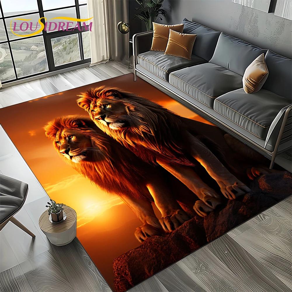 Fierce Tiger Lion Leopard Beast Animal Wildlife Cartoon Carpet Rug for Living Room Bedroom Sofa Decoration,Non-slip Floor Mat