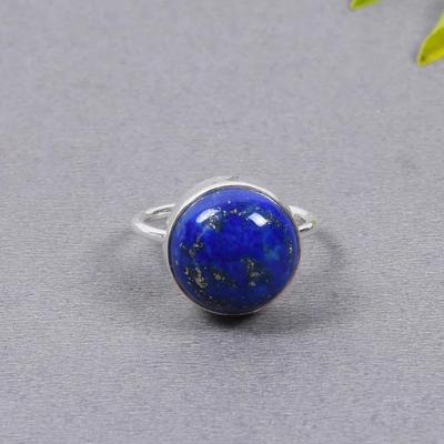 Lapislazuli Runder Edelsteinring, handgefertigter Ring, Stapelring, Alltagsring, Geschenk für Frau, Partyring