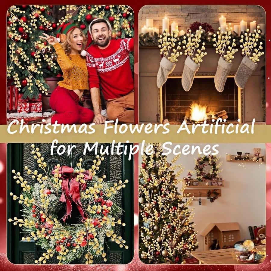 5-30Pcs 22cm Christmas Decoration Glitter Berrie Artificial Flower Bouquet Christmas Tree Ornaments for Home New Year 2026 Decor