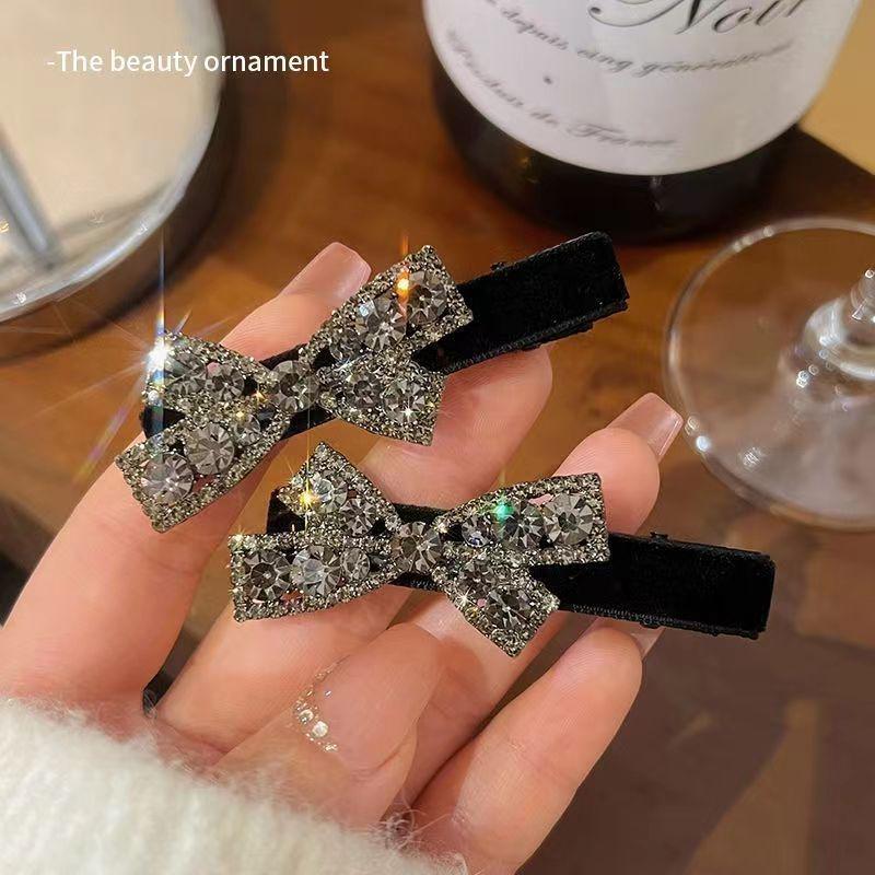 Luxurious Black Velvet Rhinestone Bow Hair Clip Velvet Series