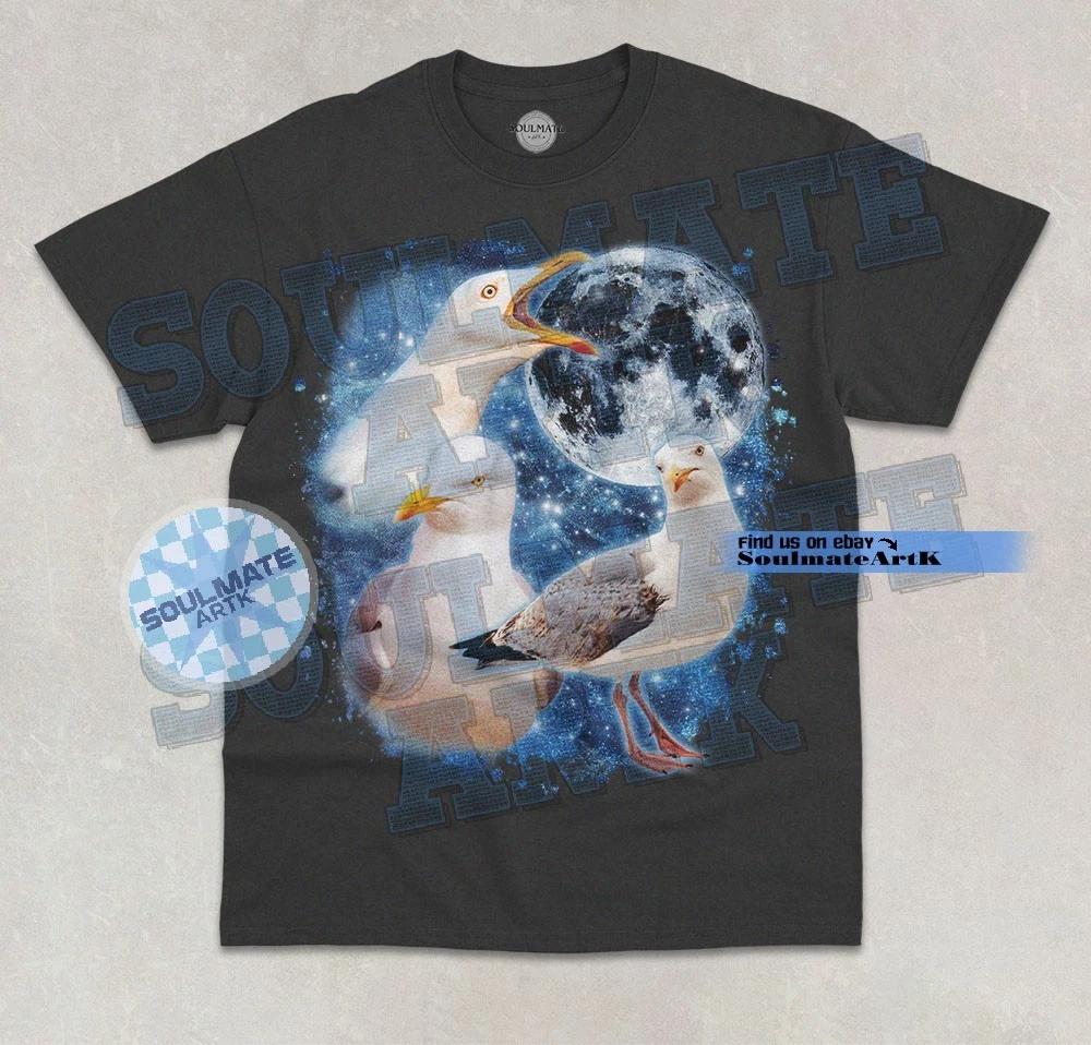 Three Seagull Moon T- Shirt Funny Three Wolf Moon Parody Graphic Unisex Shirt XL