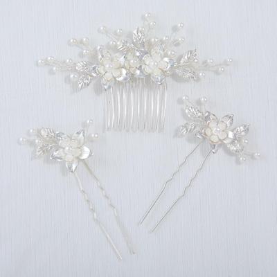 Haodeliy Hair Ornament Hair Accessory Comb U Pin Set Leaves Flower Motif Bride Hairpin Headdress Handmade Wedding Headdress Hair Ornament Flower