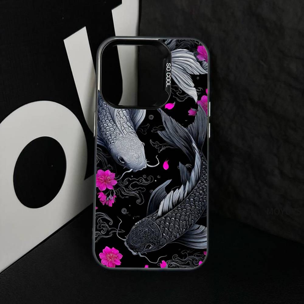 

Art Fish Koi Carp Silver Plated Inside Phone Case For iPhone 17 16 15 14 11 12 13 Pro Max Plus X XR XS Max Colored iPhone 15