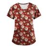 Plus SizePrinted Scrub Working Uniform Tops For Women's Cross V-Neck Print Short Sleeve Fun T-Shirts Workwear Tee With Pockets