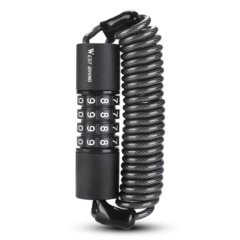 

WEST BIKING YP0705078 4 Digital Password Helmet Lock Portable Anti-Theft Lock for Bicycles, E-Bike Black