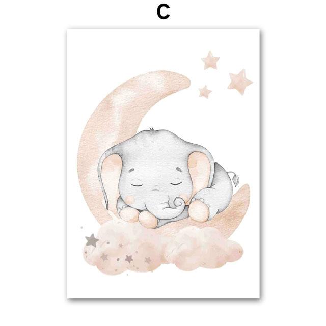 Cute Elephant Hot Balloon Moon Rainbow Cloud Nursery Wall Art Canvas Painting Posters And Prints Pictures Baby Kids Room Decor