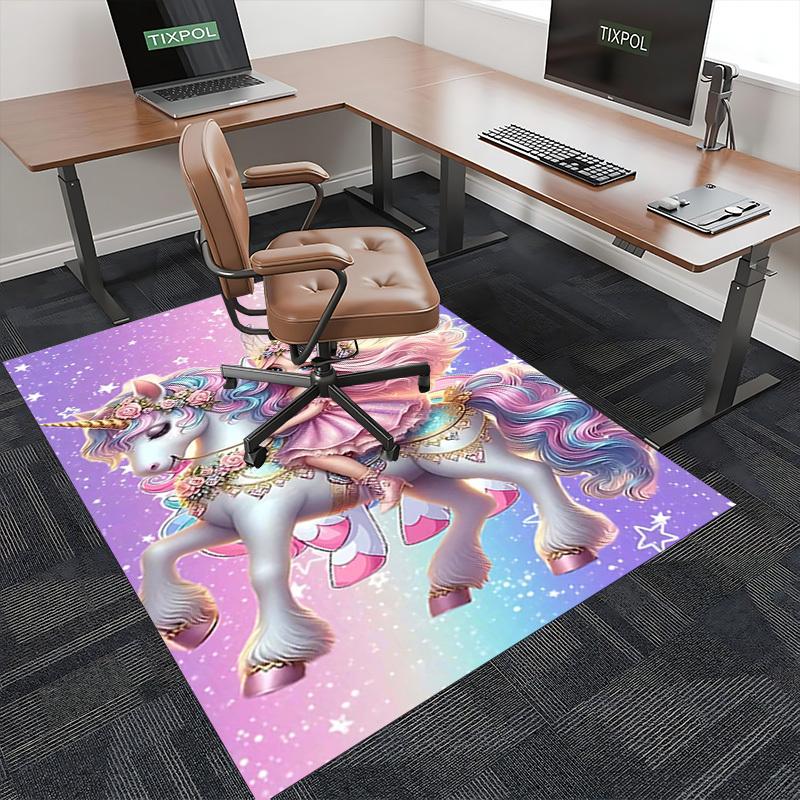 1pc Unicorn Fantasy Office Chair Mat - Anime Cartoon Design, Non-Slip Carpet for Home Decor, Suitable for All Seasons, Perfect Gift for Office and Gam