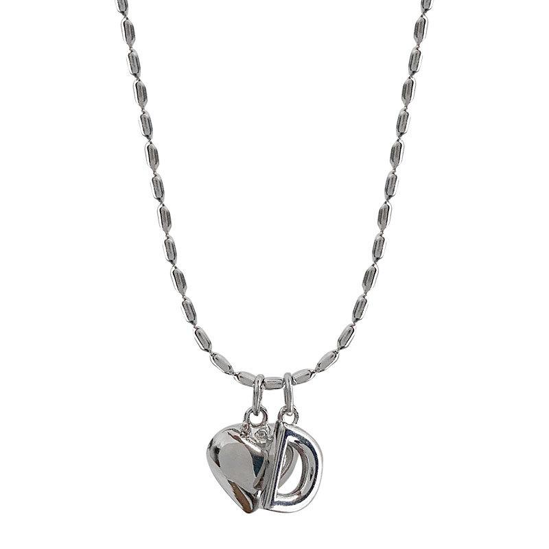 Sweet Love Letter D Necklace Temperament Heart-shaped Clavicle Chain Rice Cervical Chain Women's New Trend