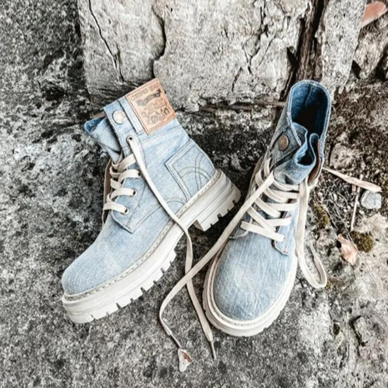 Fashion Booties Elegant with Medium Heels Cowboy Denim Sports Woman Short Shoes Sneakers Ankle Boots for Women Cowgirl on Offer Hot Goth