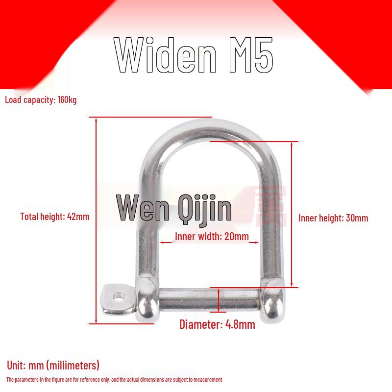 316 Stainless Steel D-Type Shackle & Lifting Hook for Heavy Rope Rigging, Sizes M5-M10