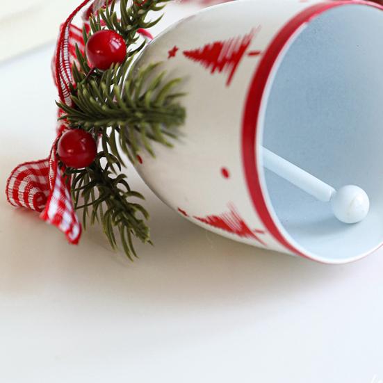 Rustic Christmas Bell Ornaments with Artificial Pine And Red Berries Vintage Metal Jingle Bells Hanging Decoration for Tree Door Wall Home Decor