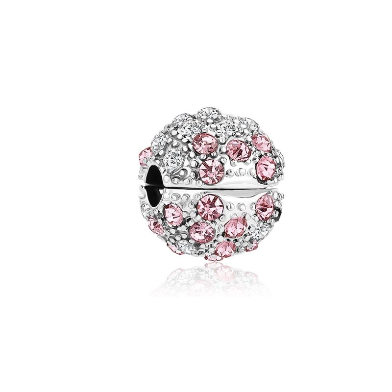 925 Silver-Plated Charms Jewelry Gift Sparkling Pink Air Balloon&Cherry Blossom Dangle Bead Fit Original Silver Bracelet