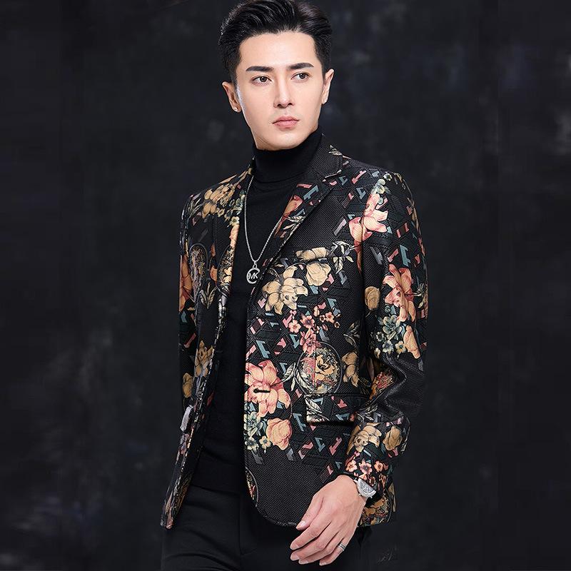 New Genuine Leather Suit Men's Suit Coat Sheepskin Printed Single Leather Suit Spring and Autumn Fashion