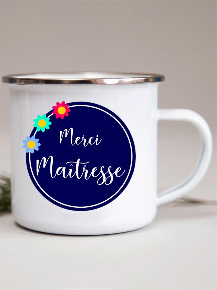 Französische Emailletassen mit Blumendruck Kreative Kaffeetasse Milch Wein Bier Getränk Saftbecher Schule Zuhause Henkel Trinkgeschirr Lehrergeschenke