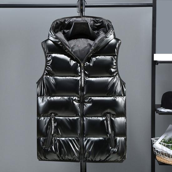 Podzim Zima Muži Vesta Bavlněná Vycpaná Kapuce Jednobarevná Velká velikost Světlý povrch Ztluštěná bunda Streetwear