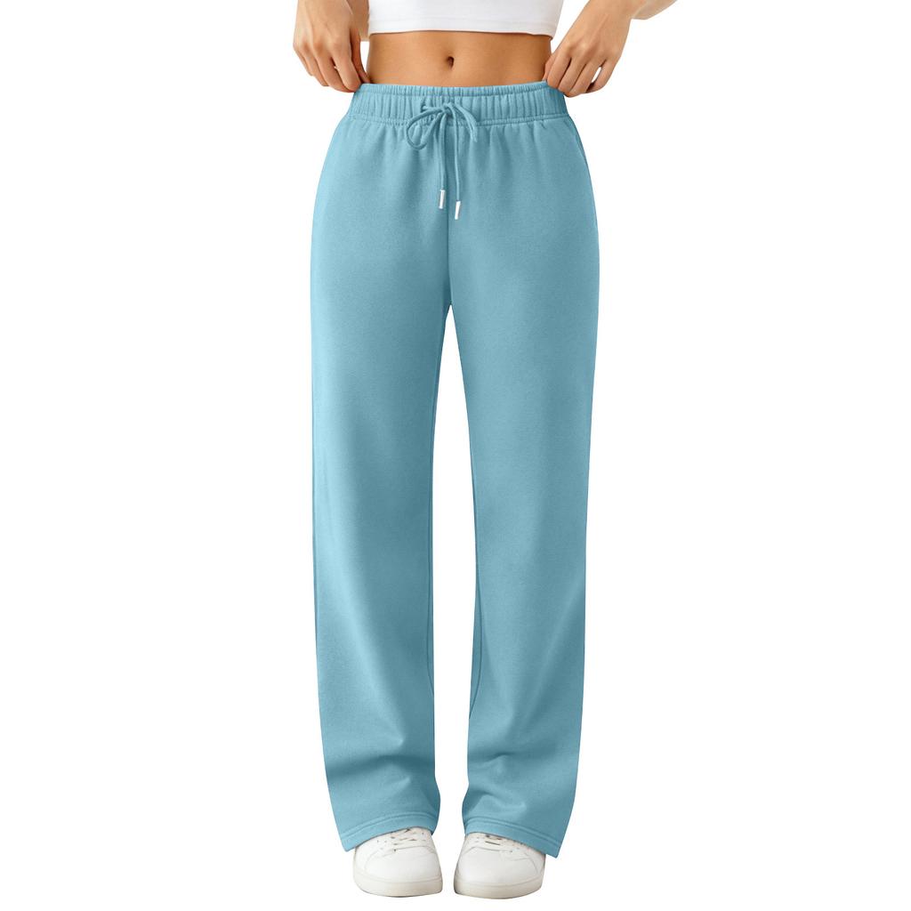 Women's Wide Leg Track Pants Fleece Lined Loose Straight Casual Pants  Sports Jogger Pants With Pockets