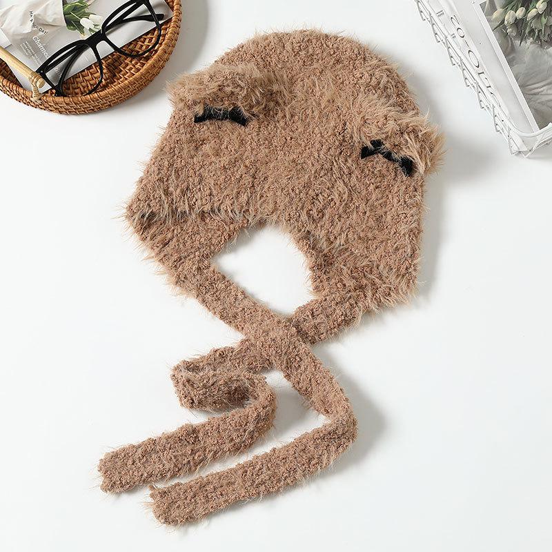 Fashion Bow Knitted Warm Hat Women Autumn and Winter Pullover Ear Protector Braid Plush Hat Riding Electric Car Hat