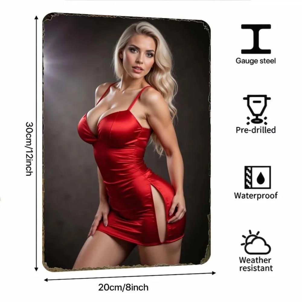 Elegant Red Satin Dress Canvas Wall Art x Inch Metal Frame Bedroom Bar Decor