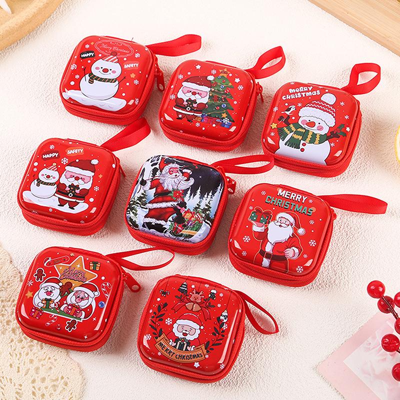 

Рождественский узор, жесть, кошелек для монет, круглая, квадратная, конфета, сумка для хранения наушников, подвеска A2