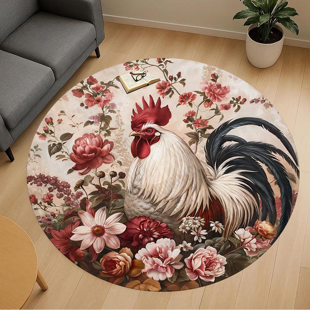 1PC rooster flowers Office Round Area Rug, Under Office Chairs Bedroom Living Room Home Decor, Carpet for Office -1110030