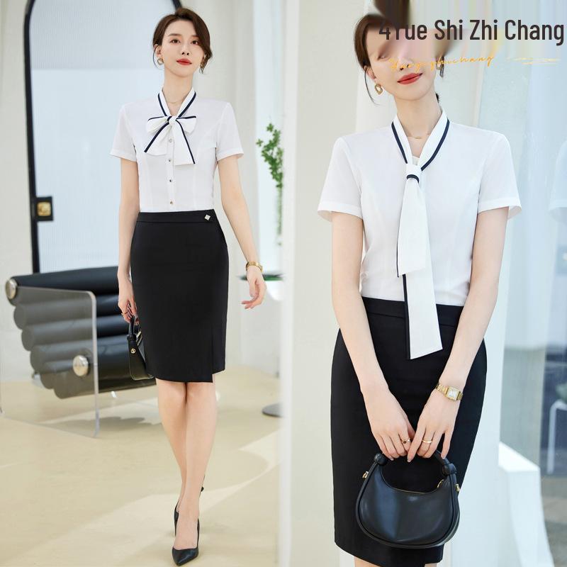 

Women s Short Sleeve White Blouse - Summer 2024 Elegant Workwear Shirt Large