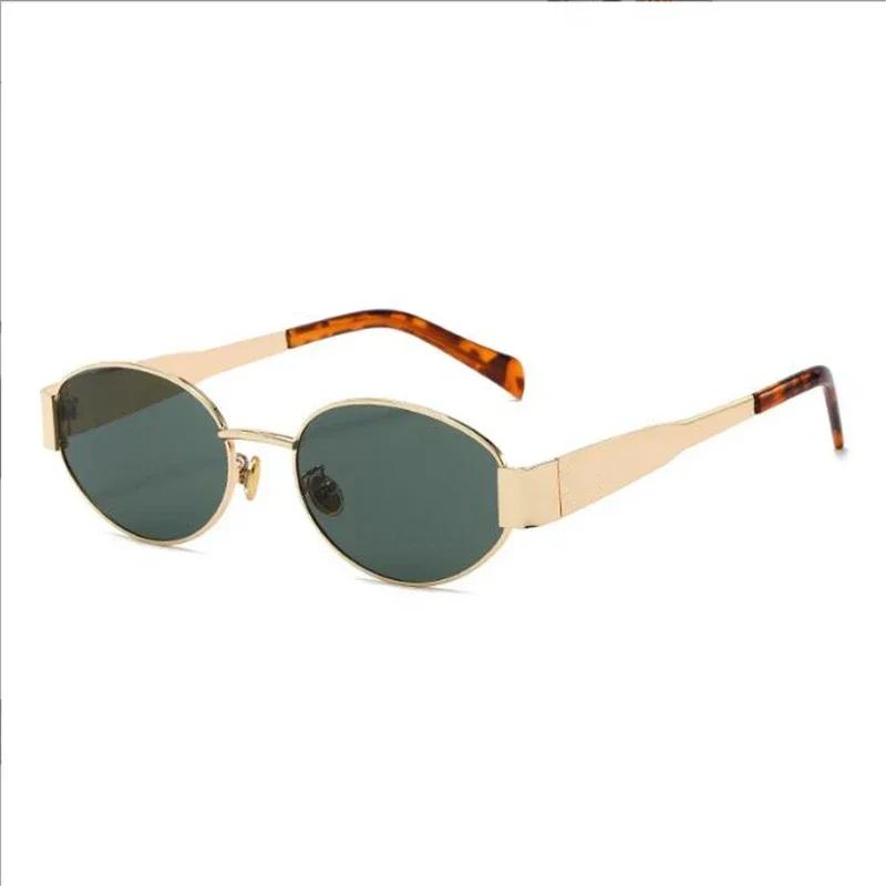 Oval Metal Sunglasses For Women Luxury Designer Brand Glasses Universal Sun Visors For Men And Women Dark Green